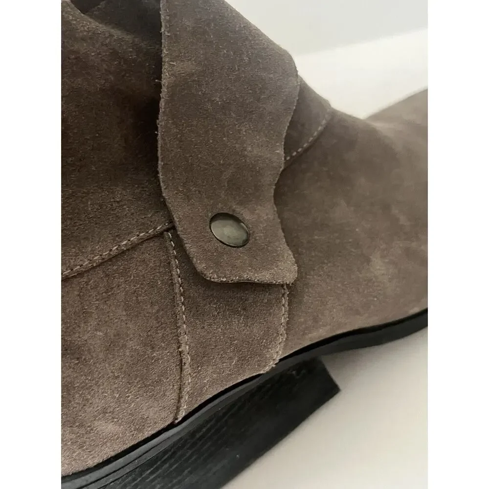 Eileen Fisher Tag Sport Ankle Boots •7• Gray Suede Leather Booties Block Heel